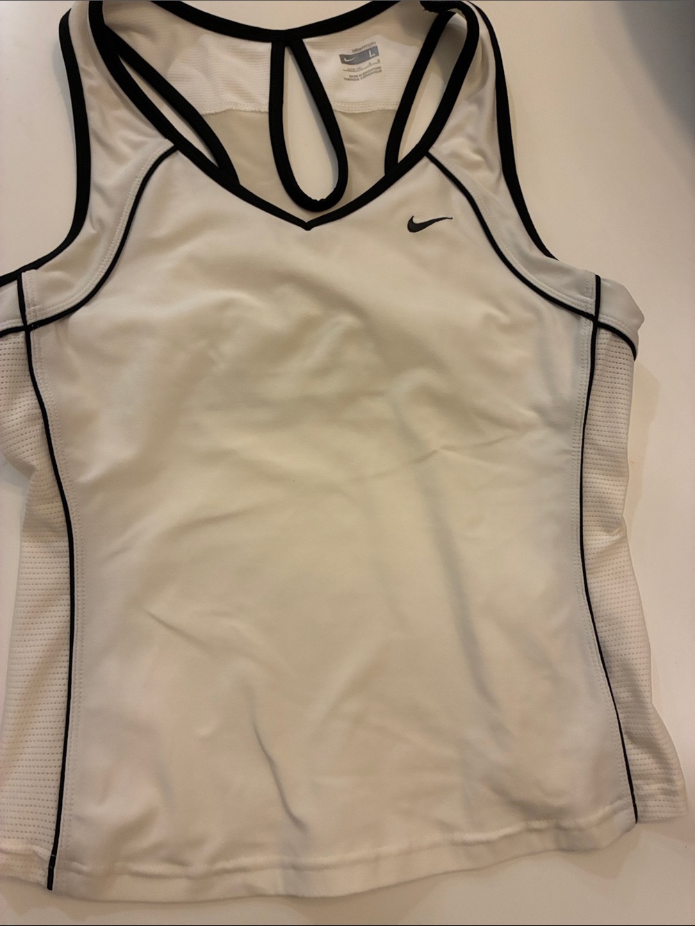 Nike White Athletic Tank with Black Trim Racerback
